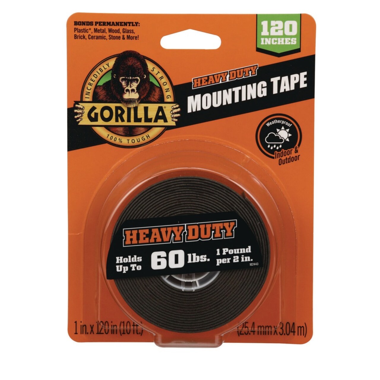 Gorilla Glue 1 in. x 120 in. Holds Up to 60 lbs. (1 lb. per 2 in.) Heavy-Duty Permanent Mounting Tape - Black (1-Roll)